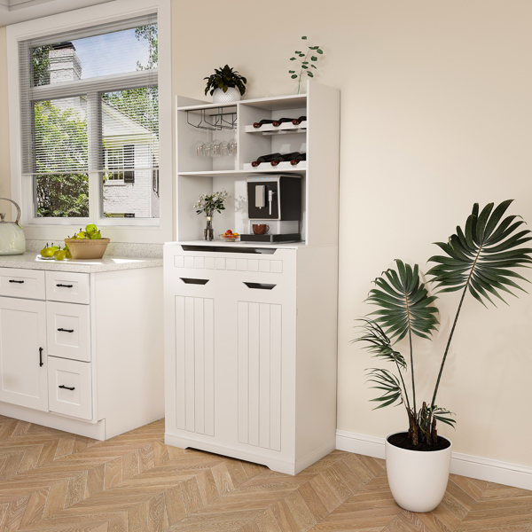 White Buffet Cabinet with Hutch - Modern Farmhouse Kitchen Storage Sideboard with 2 Drawers & Barn Doors, Coffee Bar Station or Liquor Cabinet for Dining Room, Living Room-8