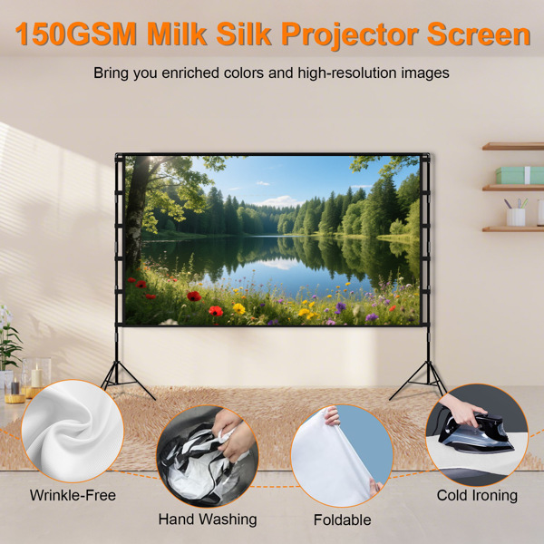 120" Portable Projector Screen with Stand, Foldable & Anti-Crease, HD 4K Movie Screen for Outdoor/Indoor Use, Home Theater, Parties & Business Presentations - Includes Carry Bag-3