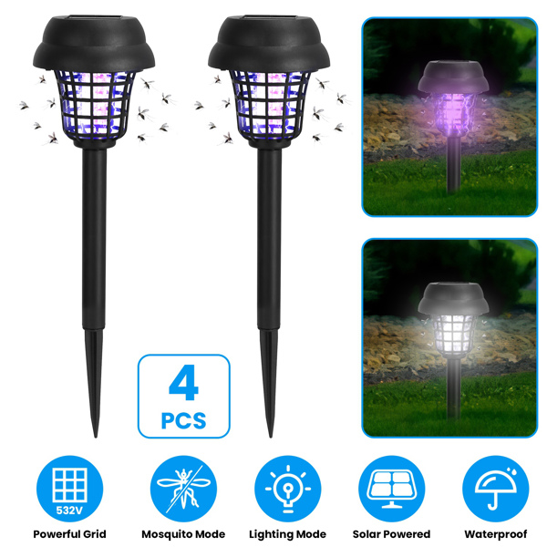 Outdoor Solar Bug Elimination Torches (Set of 4) – UV Light & White Light,  532 V Grid, IPX Waterproof, Easy-Install Lawn Stakes for Yard, Camping, Picnic-2
