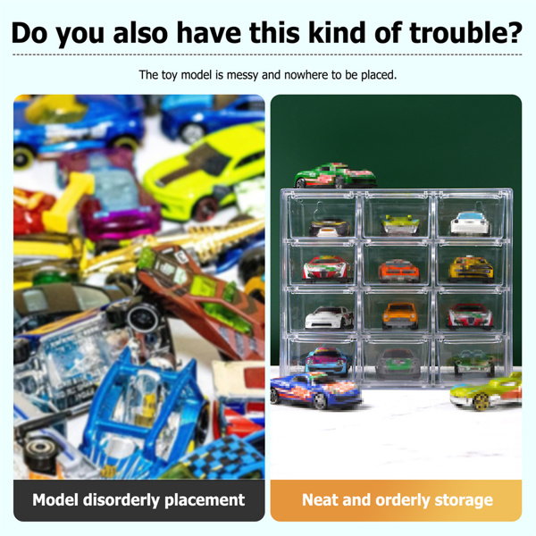 Clear Acrylic Display Case Storage Box Hold 12 Toy Cars For 1/64 Scale Model Car-10
