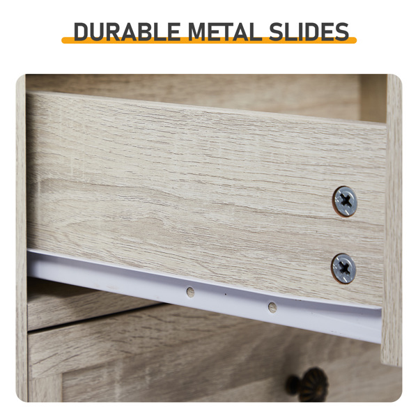 Retro white P2 particle board with 3D paper + solid wood legs 63*44.5*68.5CM three drawers bedside table 1pcs-18
