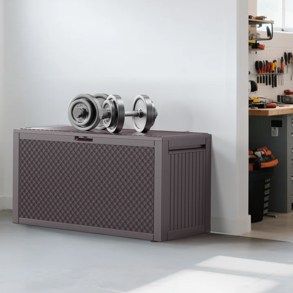 90gal  Outdoor Garden Plastic Storage Deck Box Chest Tools Cushions Toys Lockable Seat-3