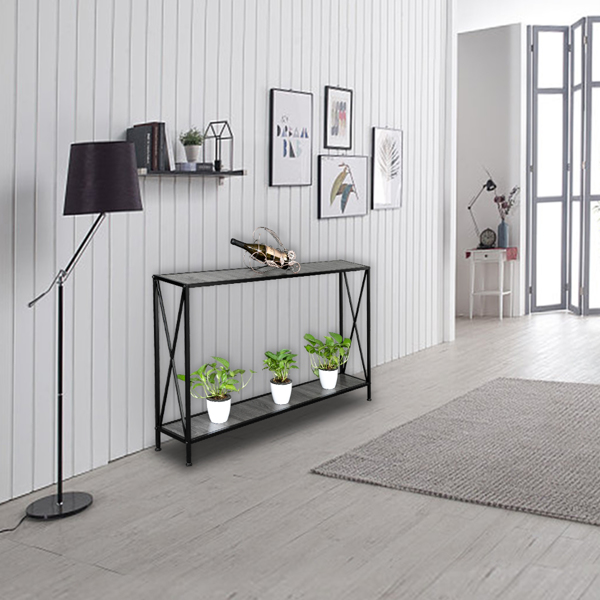 Artisasset Grey MDF Countertop Black Wrought Iron Base 2 Layers Forked Console Table-12