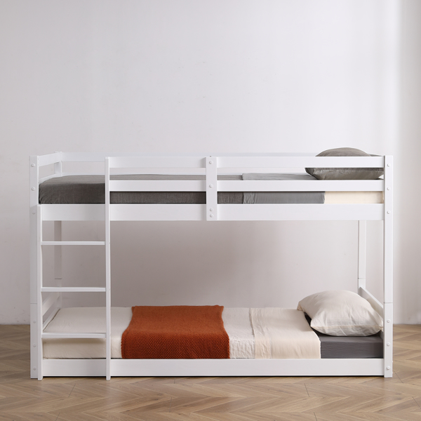 FCH Short-Legged Double-Layer Head And Tail Cross Brace Guardrail Straight Ladder Twin Pine Can Be Split Into a Single-Layer Bed Wooden Bed White-23