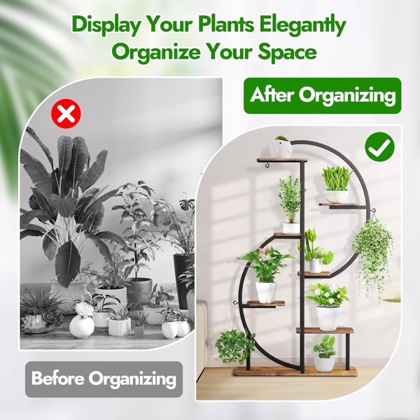 63" Tall Plant Stand with Grow Light, 7 Tiered Corner Plant Shelf, Metal Indoor Plant Shelves with 3 Hanging Hooks, Multi-Purpose Plant Flower Holder for Home & Patio-6