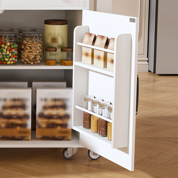 74.8" Kitchen Island with Extendable Dining Table & Power Outlet - Rolling Storage Cart on Wheels with 3 Drawers & 2 Door Cabinet for Dining Room, White-4