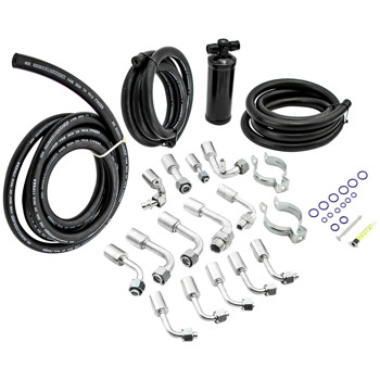 134a AC Air Conditioning Hose Kit R-Ring Fittings Drier Extended Length A/C Hose