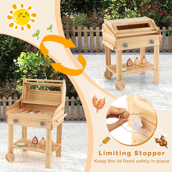 Wooden Barbecue Grill Playset with Play Food Grilling Tools-4