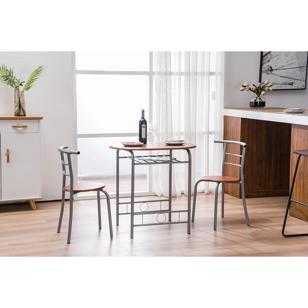 【Replace 35204938】Brown Wood Grain PVC Breakfast Table (One Table and Two Chairs)-24