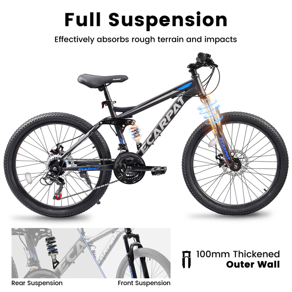 26 Inch Mountain Bike, 21-Speed Disc Brakes, Durable Frame, Front, Rear Dual-Shock Absorption, Unisex for Commuting, Travel, School, Mountain and City Road Cycling -3