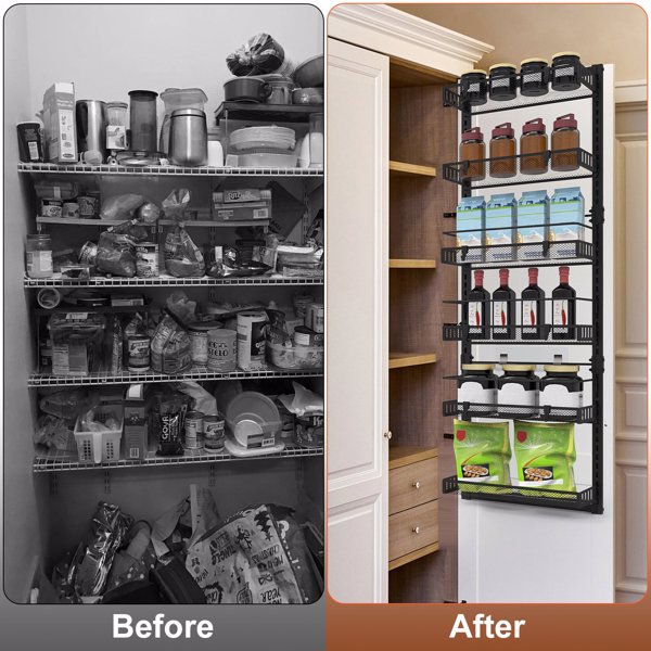 6-Tier Over the Door Pantry Organizer, Large Metal Door Spice Rack, Hanging Heavy-Duty Pantry Door Storage Shelf  10LBS Loading Easy Install Behind Door Storagefor Kitchen and Bathroom, Black-4