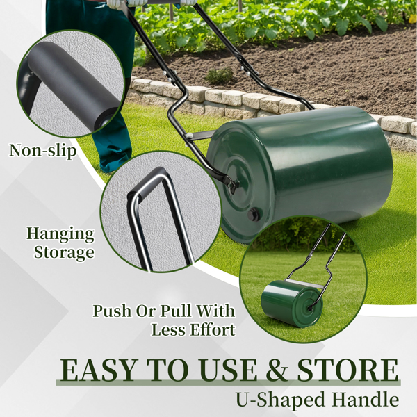 16in Heavy Duty Steel Lawn Roller, Garden Roller Can Be Filled with Water or Sand, Hand Roller with U-shaped Handle, Green & Black-15