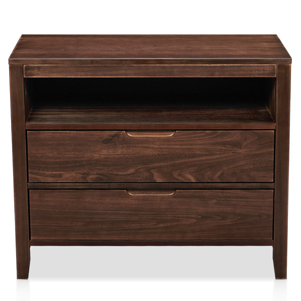 Brown P2 density board + solid wood veneer frame 75*40*61CM two drawers with upper compartment bedside table mid-century modern-10