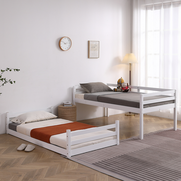 FCH Short-Legged Double-Layer Head And Tail Cross Brace Guardrail Straight Ladder Twin Pine Can Be Split Into a Single-Layer Bed Wooden Bed White-36