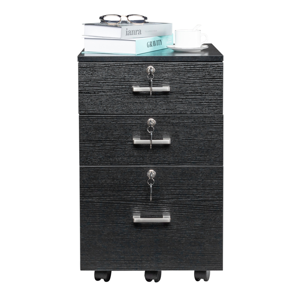 Black Wood Grain Density Board Three Drawers Wooden Filing Cabinet-5