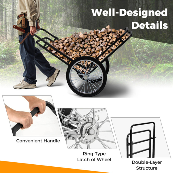 Black Game Cart with Double-Layer Structure - 2-Level Adjustment, 550 lbs Capacity, 20" Rubber Wheels for Outdoor Hauling-3
