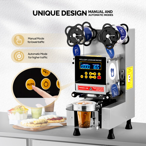 Cup Sealing Machine, Fully Automatic Cup Sealer Machine, Electric Cup Sealing Machine with LCD Intelligent Display for Bubble Milk Tea Coffee, 500-650 Cups/H, 88/89/90/95 mm Cup, Silver -5