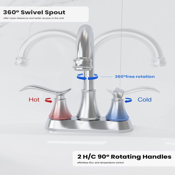 Bathroom Faucet Chrome with Pop-up Drain & Supply Hoses 2-Handle 360 Degree High Arc Swivel Spout Centerset[Unable to ship on weekends,usps/fedex]-7
