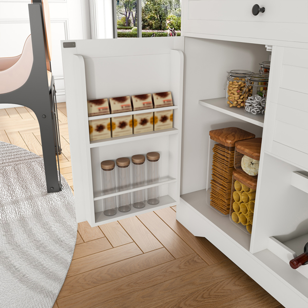 54" Farmhouse Buffet Sideboard with Storage Cabinet & Adjustable Shelf – Wood Top Dining Table with Drawer, Kitchen Storage Cabinet for Dining Room, Living Room, White-9