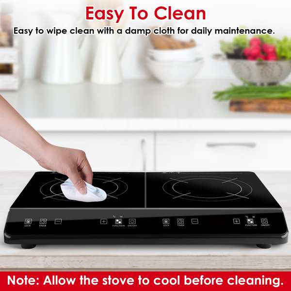 Double Induction Cooktop,  Portable Dual Countertop Burner with Sensor Touch, 4000W  Induction Cooktop 2 Burner, Electric Countertop Cooker with 9 Temp & Power Levels, 3-Hour Timer,Safety Lock-5