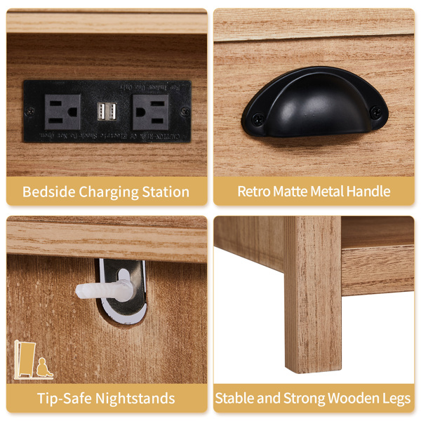 Oak color P2 density board + solid wood veneer frame 56*45*65cm one drawer with lower compartment bedside table mid-century modern-4