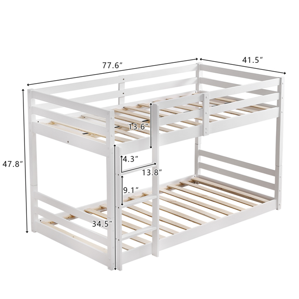 FCH Short-Legged Double-Layer Head And Tail Cross Brace Guardrail Straight Ladder Twin Pine Can Be Split Into a Single-Layer Bed Wooden Bed White-57
