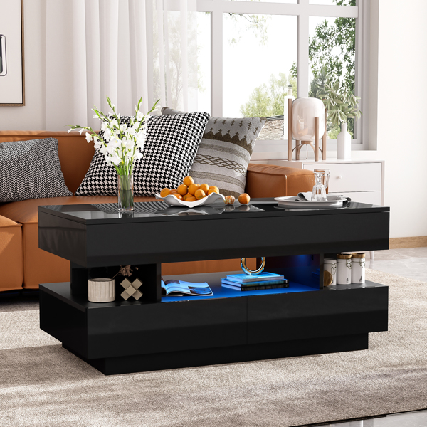  Lift-Top Coffee Table with 2 Drawers, Modern Coffee Table with Adequate Hidden Compartment, Multi-Functional Lift-Top Coffee Table with High-Gloss Finish for Living Room-1