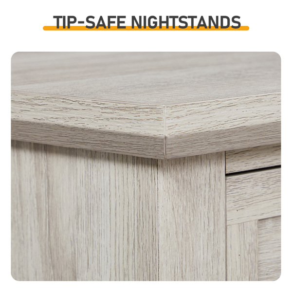 Retro white P2 particle board with 3D paper + solid wood legs 63*44.5*68.5CM three drawers bedside table 1pcs-20