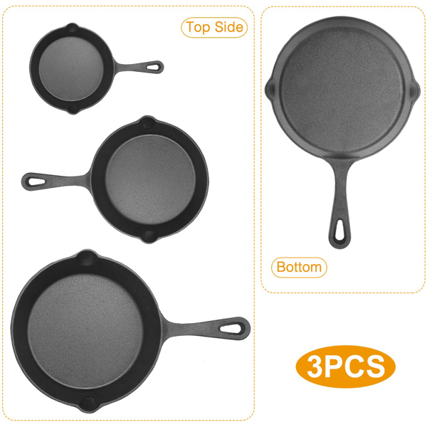 3pcs Pre-Seasoned Cast Iron Skillets, 8 In, 10 In, & 12 In Cast Iron Frying Pans With Handles, Safe Grill Cookware Set With Non-Stick Surface, Cast Iron Pans For Indoor & Outdoor Use-11