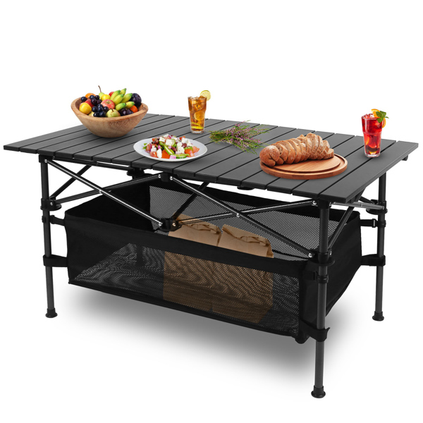 220 lbs Folding Camping Table – 30-Second Tool-Free Setup, Aluminum Roll-Top & Steel Frame, Detachable Mesh Basket, Portable Outdoor Picnic/BBQ/Beach Table with Carry Bag-8