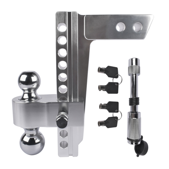 Adjustable Trailer Hitch Fits 2" Receiver, 10" Drop/Rise 12500 LBS GTW 2" & 2-5/16" Dual Ball with Locks