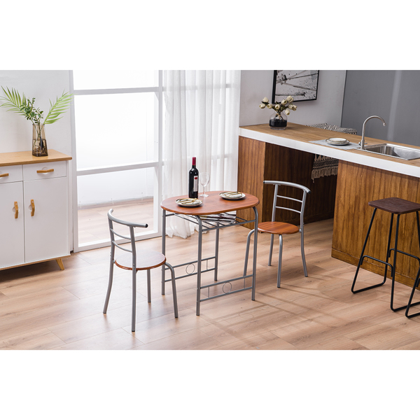 【Replace 35204938】Brown Wood Grain PVC Breakfast Table (One Table and Two Chairs)-29