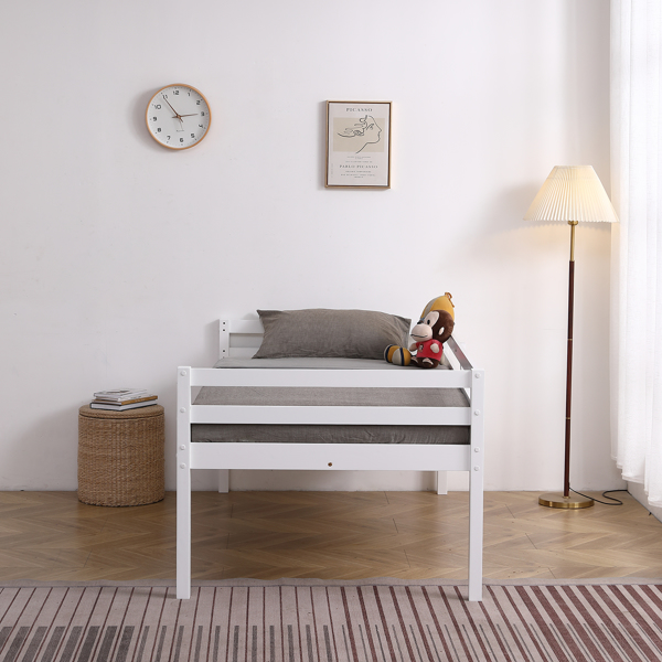 FCH Short-Legged Double-Layer Head And Tail Cross Brace Guardrail Straight Ladder Twin Pine Can Be Split Into a Single-Layer Bed Wooden Bed White-38