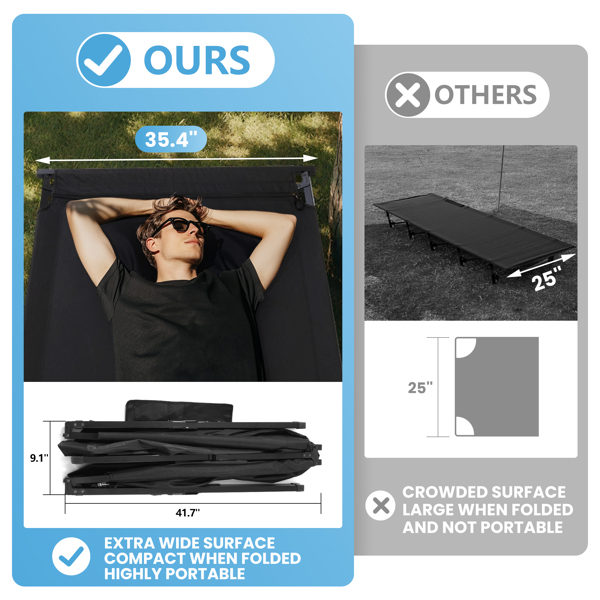 Extra Wide Camping Cot for Adults XXL Sleeping Cots Oversized Folding Cot Bed with Carry Bag, 82.7" L x 35.4" W, Support to 550 lbs-2