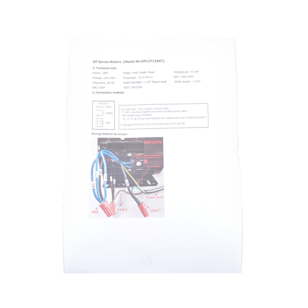 7.5HP Air Compressor Electric Motor 3450RPM 184T Frame 230V Single Phase 2-3/4" Shaft Length-10