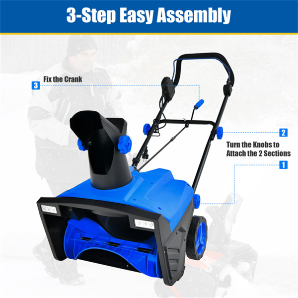 20" Electric Snow Blower - 15Amp Motor, 10" Depth & 30ft Throw Distance, 180° Discharge Chute (Blue)-5