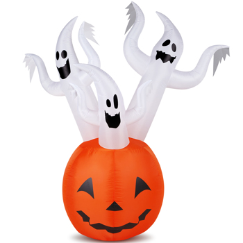 5.9 FT Halloween Inflatable Pumpkin Ghost Outdoor Decorations, Scary Blow up Yard Decor with Built-in LED Lights for Holiday Party Yard Lawn Garden Decor Indoor Outdoor