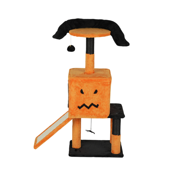 39.4" Halloween Cat Tree, Cat Tower Cat Tree for Indoor Cats with Spacious Cat Condo, Sisal Scratching Posts, Hanging Toys, Orange & Black-1