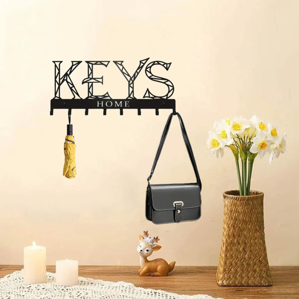 1pc Metal Wall - Mounted Key Holder Hook: A Stylish Decorative Wall Decoration. The Punching/Adhesive Installation Storage Solution Ensures Easy and Neat Key Organization.Wall Sculptures.-29