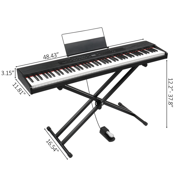 GPPD01-203 88 Key Semi-Weighted Standard Keyboards Digital Piano with Metal Stand, MIDI Bluetooth, Triple Pedals, Headphone and Other accessories for Piano beginner Black color-2