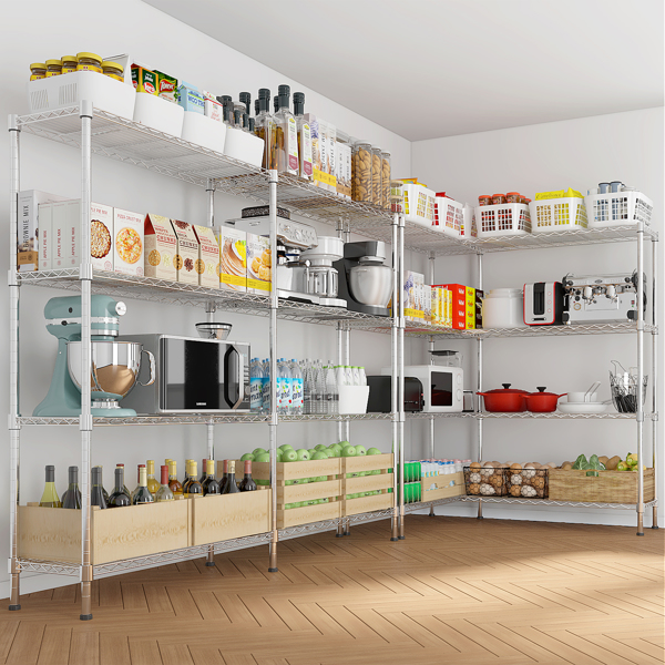 58''W  Adjustable  Storage Shelves 1200LBS  NSF  Wire Shelving Unit 4 Tier Metal Shelving for Storage Rack Shelves for Storage Heavy Duty Garage Shelf Pantry Shelves Kitchen Shelving,  58''W*59.06''H*-19
