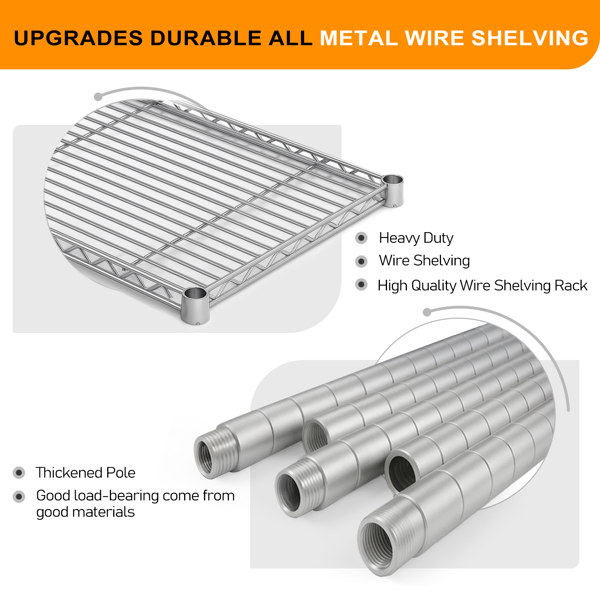58''W  Adjustable  Storage Shelves 1200LBS  NSF  Wire Shelving Unit 4 Tier Metal Shelving for Storage Rack Shelves for Storage Heavy Duty Garage Shelf Pantry Shelves Kitchen Shelving,  58''W*59.06''H*-4