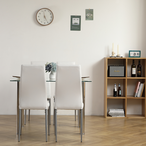 【Replace 98151741】4-seat simple rectangular cylindrical leg table tempered glass stainless steel clear glass 110 * 70 * 75cm-16