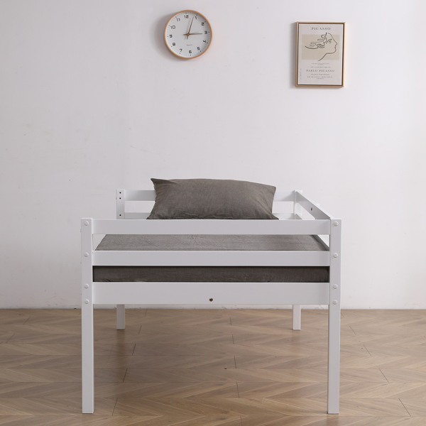 FCH Short-Legged Double-Layer Head And Tail Cross Brace Guardrail Straight Ladder Twin Pine Can Be Split Into a Single-Layer Bed Wooden Bed White-50