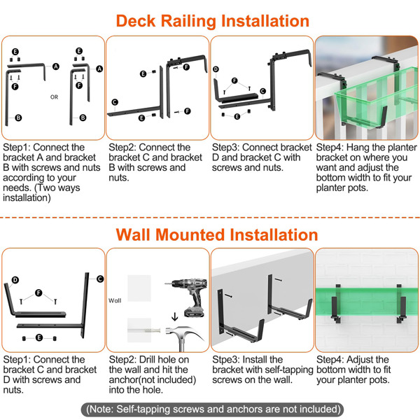 Adjustable Heavy-Duty Iron Planter Bracket | 6.1-11.6" Extendable Tray + 2.36-6.9" Two-Level Adjustable Hook-10
