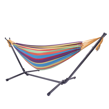 Portable Outdoor Polyester Hammock Set Black Background & Silver Flower & Colorful