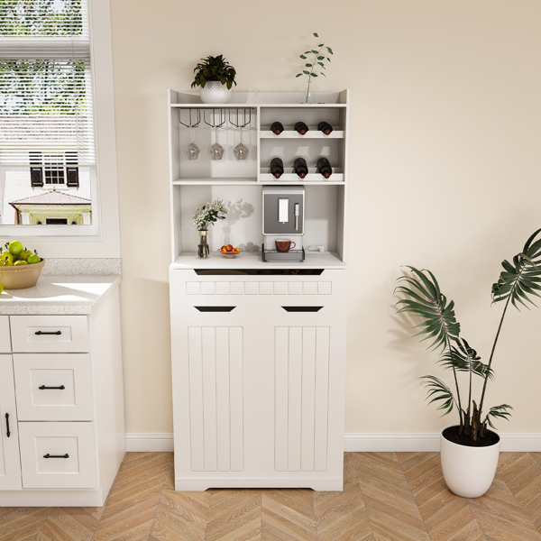 White Buffet Cabinet with Hutch - Modern Farmhouse Kitchen Storage Sideboard with 2 Drawers & Barn Doors, Coffee Bar Station or Liquor Cabinet for Dining Room, Living Room-7