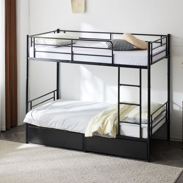 【Replace 53243394】Twin Over Twin Convertible Bunk Bed with 2 Storage Drawers, Metal Bunk Bed Can be Divided Into Two Daybeds, Black-7