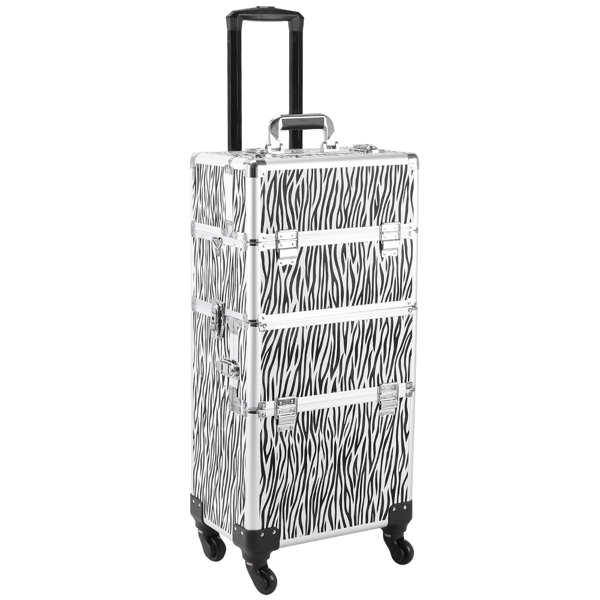 3 in 1 Aluminum Cosmetic Makeup Case Tattoo Box White Zebra Print-8