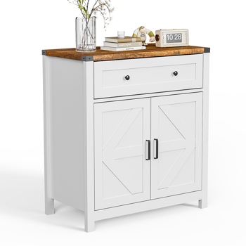 30" Kitchen Storage Cabinet with Drawers and Doors,Farmhouse Coffee Bar Cabinet with Adjustable Shelves,Floor Sideboard and Buffet Server for Living Room,Dining Room,Bathroom,White 
